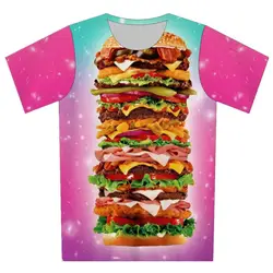 Joyonly 2018 Лето Обувь для мальчиков/Для девочек 3D Футболка Мода гамбургер Отпечатано Harajuku мультфильм футболка детские футболки Рубашки для