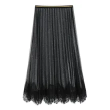 6821 кружевные газовые юбки для женщин с зимы Новая легкая Бархатная поверхность плиссированная юбка для девочек Талия их детей