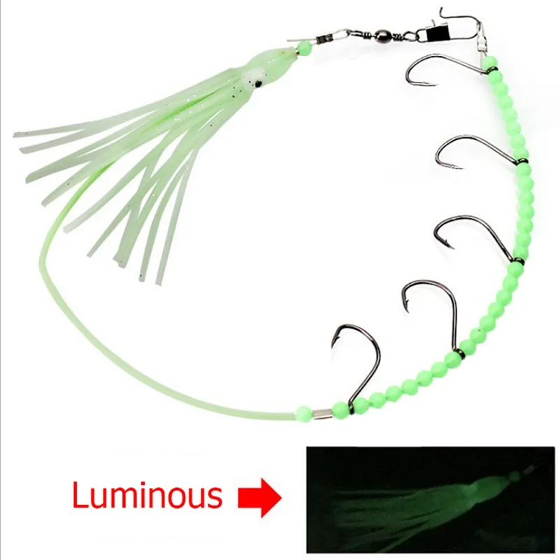 Горячий светящийся ночной Светильник Осьминог кальмары рыболовные приманки с 5 крючками рыболовный нож с проволочным уплотнением рыболовный крючок ночной Светильник Pesca Iscas - Цвет: A