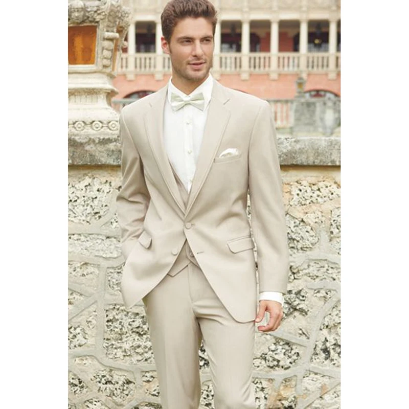 Men Wedding Suit 2017 Light Khaki Mens Suits Slim Fit Groom Tuxedos