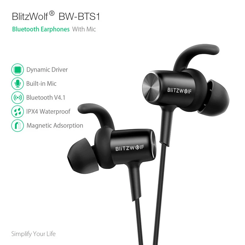 Blitzwolf Спортивные bluetooth наушники с микрофоном наушники-вкладыши IPX4 водонепроницаемые магнитные адсорбционные беспроводные наушники для телефона