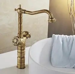 Новые поступления Античная Ванная комната Смесители для умывальника бронзовая отделка смеситель горячей и холодной водопроводной воды