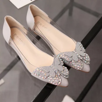 

Rhinestone Flats Women Shoes Leisure New Spring Butterfly Ballerina Bling Ladies Shoes Transparent Slip On Crystal Casual Shoes