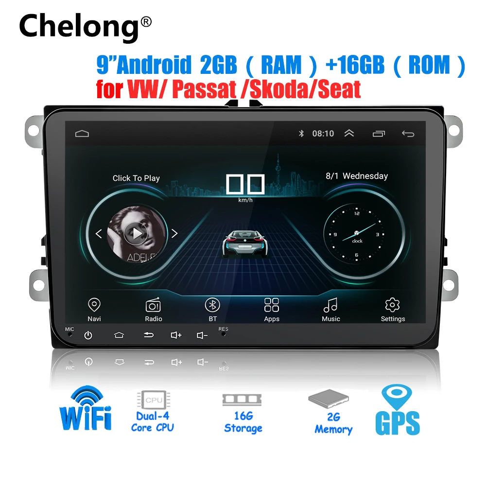  9 inch Android 8.1 Double 2Din Car radio GPS Auto radio 2G(RAM)+16G(ROM)USB For Volkswagen/Passat/G