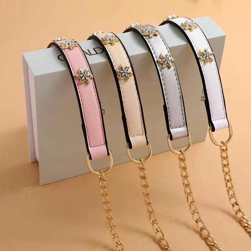 Women Bag Chain Belt Strap Bag Shoulder Strap Fittings Single Shoulder Oblique Metal Chain Strap Leather Chain Shoulder Strap