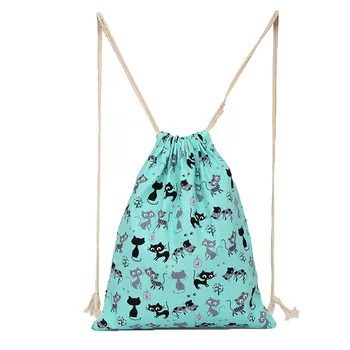 

OCARDIAN Drawstring Bags Fashion Canvas Drawstring Hanging Sack Sport Beach Travel Outdoor Cat Backpack Pouch Bag M13