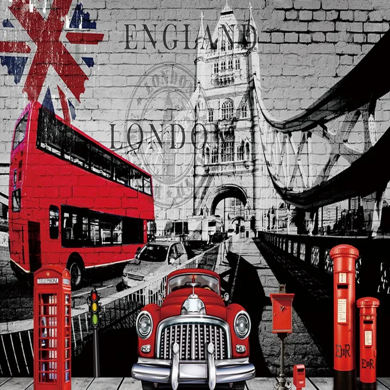 

Custom photo wallpaper English style antique car brick wall nostalgic retro background custom wallpaper lobby office mural