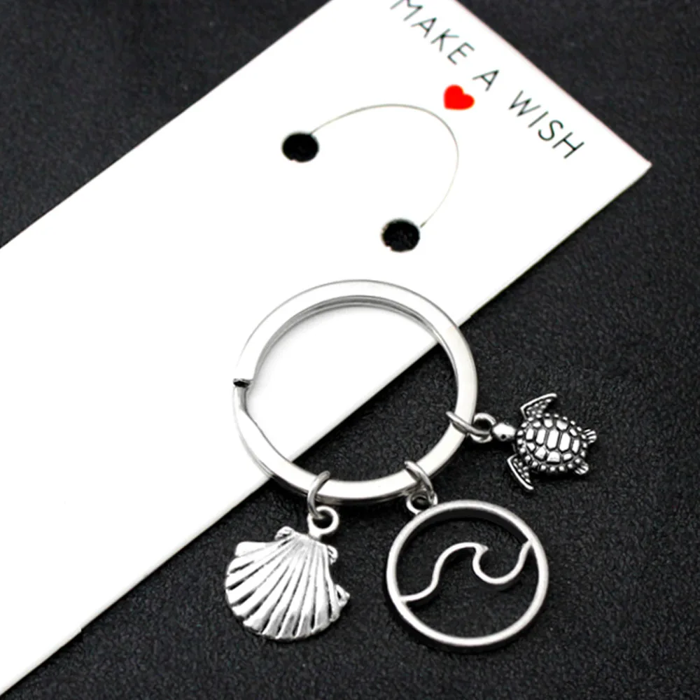 

Ocean Waves Shell Sea Turtle Keychain Starfish Mermaid Sand Dollar Seahorse Infinity Keychains Key Chain KeyRing Summer Jewelry