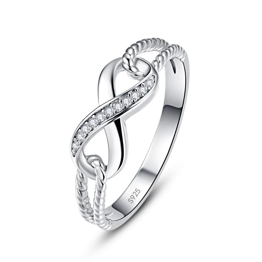 BONLAVIE Top Popular Personality 925 Sterling Silver Ring Twisted Infinity Symbol Crystal Finger Ring Women Wedding Accessories