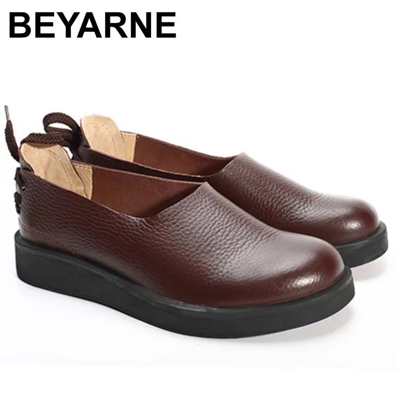 

BEYARNE Women Shoes Flat 100% Authentic Leather Ladies Flat Shoes Round Toe Mary Jane Flats Female Footwear