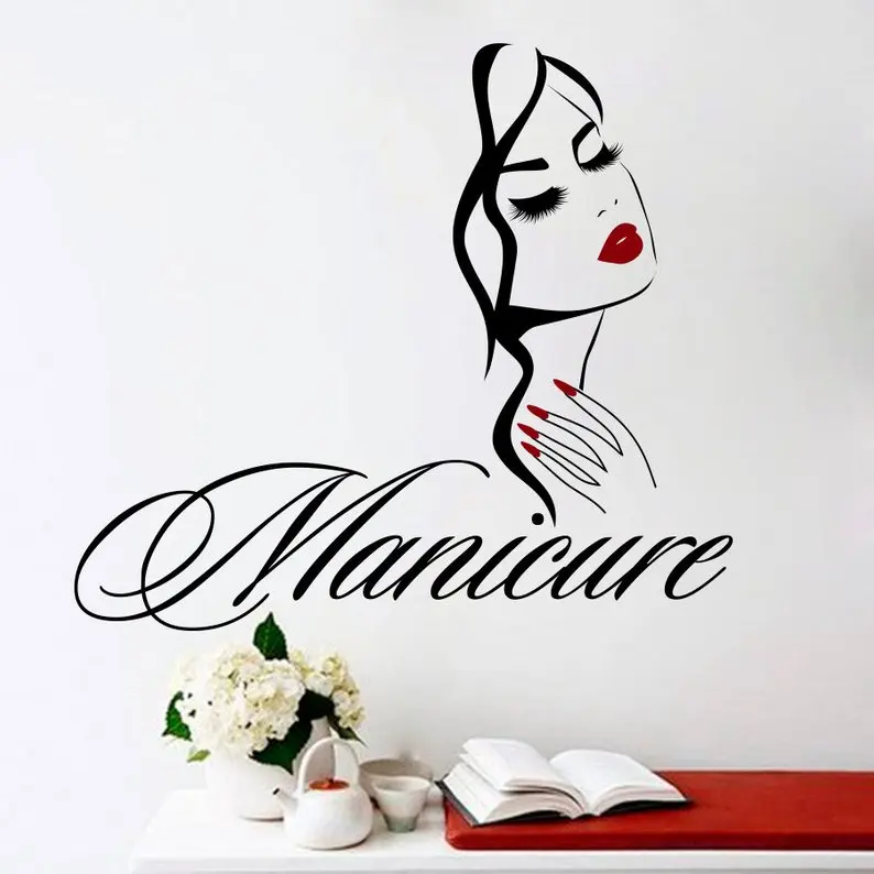 

Beauty Salon Manicure Wall Decal Nail Salon Hand Girl Face Wall Stickers Eyes Lips Vinyl Sticker Home Decor Hairdresser DIYZW434