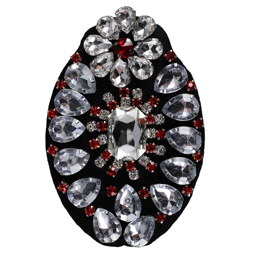 10 Beaded Rhinestones Oval Patches Diamond Crystal Applique Sew on