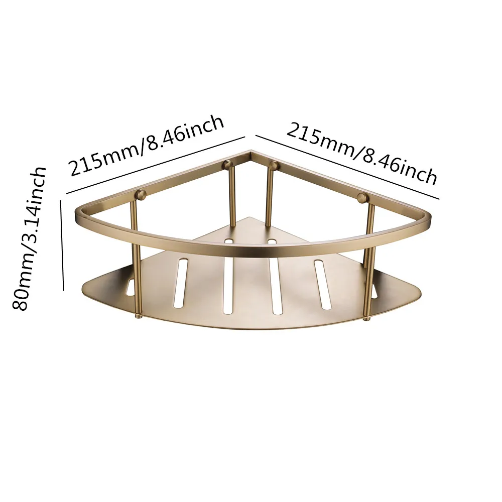 Позолоченная SUS 304 Нержавеющая сталь Матовый Золотой Ванная треугольная корзина одноярусная настенная угловая треугольная полка для ванной хранения