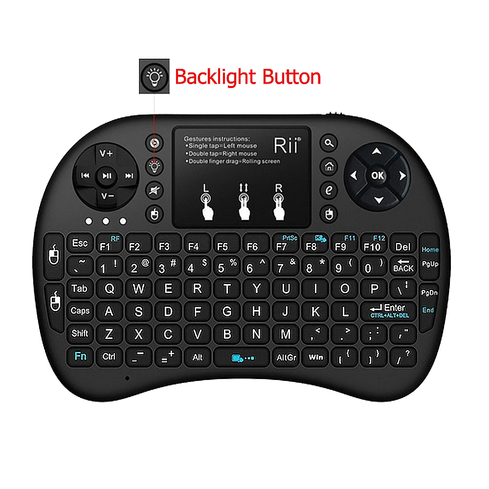Rii i8+ 2,4G Беспроводная клавиатура английская русская испанская клавиатура с подсветкой Air mouse для Android tv BOX Mini PC