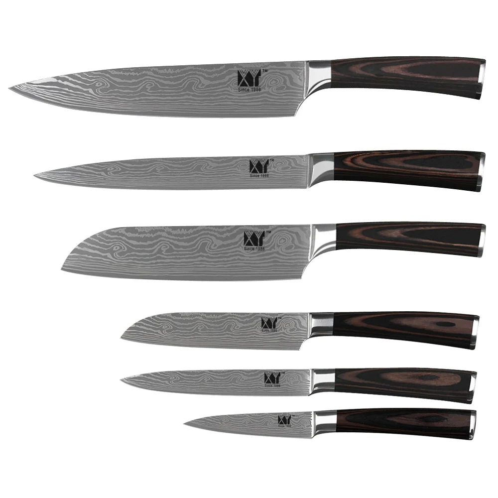 XYJ Brand Pattern Stainless Steel Kitchen Knife Set 3 5 Inch Fruit 5 Utility 5 7