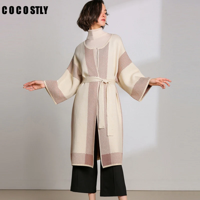 Best Price Sash elastic long cardigan sweater women coat jumper Knitted cardigan female coat Soft casual loose sweater pull femme outerwear