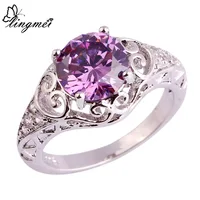 lingmei New Party Junoesque Amethyst White Topaz  Silver Rings Size 6 7 8 9 10 11 Free Shipping Wholesale Women Rings Jewelry
