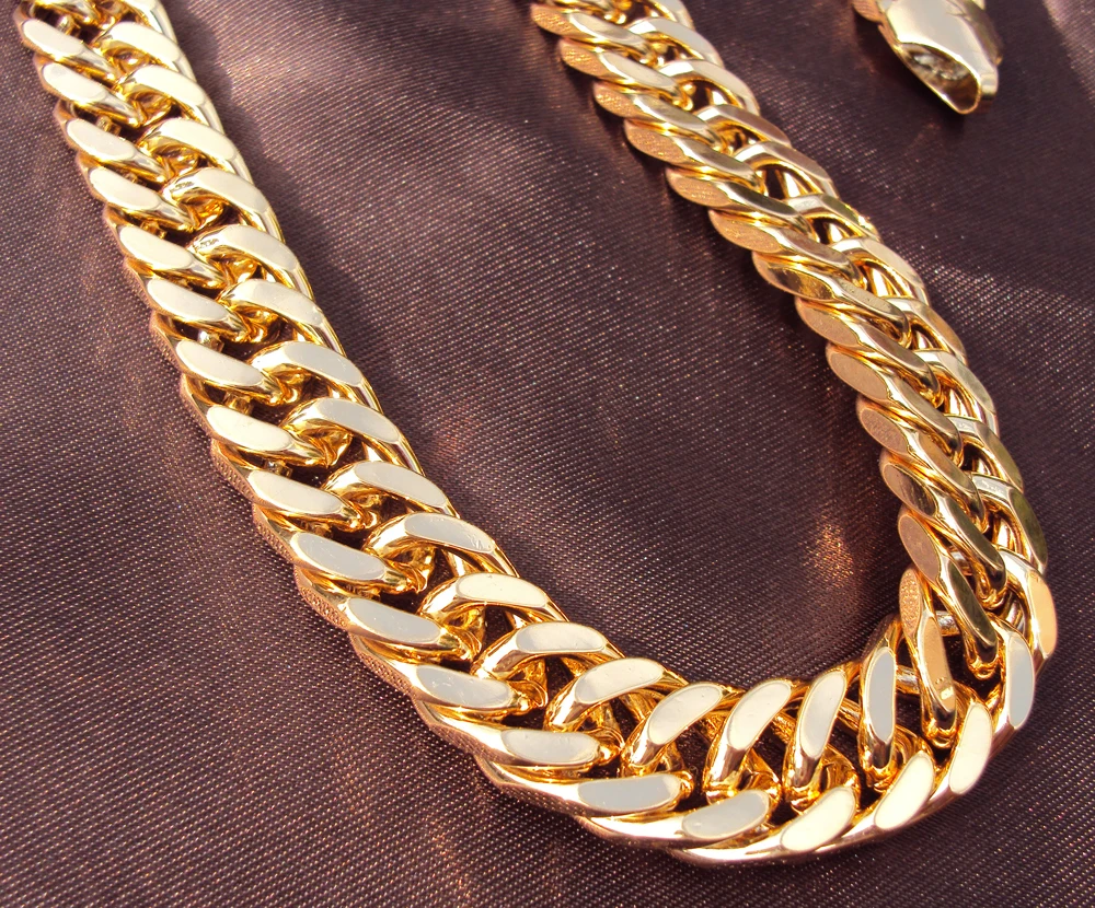 

Heavy Yellow Gold GF Double Curb Chain Mens Huge Necklace 9mm wide thick Not satisfied, 7 days no reason to refund