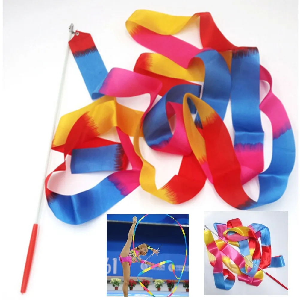 New 4M Gymnastics Dance Ribbon Gym Rhythmic Art Gymnastics Ballet Streamer Twirling Rod Ribbon