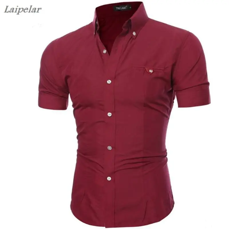 

Men Shirt Luxury Brand 2018 Male Short Sleeve Shirts Casual Metal Buckle Hit Color Slim Fit Black Dress Shirts Mens Hawaiian 3XL
