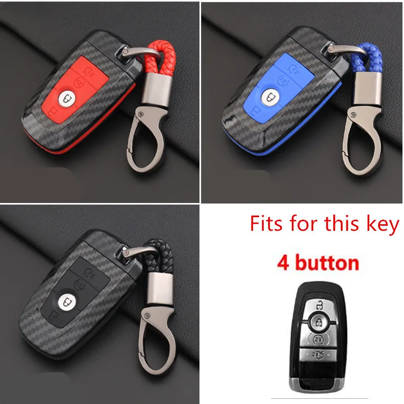 3/4 кнопки из углеродного волокна Кожаный чехол для ключей Ford Fusion Mondeo Mustang Edge Expedition