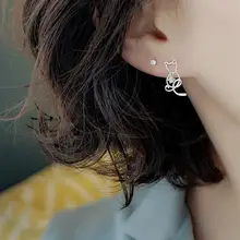 Новинка,, полые стразы, милый кот, серьги-гвоздики для женщин, 925 пробы, серебряные ювелирные изделия, Простые индивидуальные серьги для девушек, SAE23