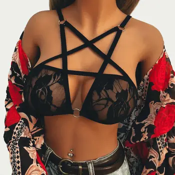 

Sexy Women Lace Front Cross 5 Stars Hollow Bralette Bralet Bra Bustier Ladies Crop Tops Cami Tank Tops Vest