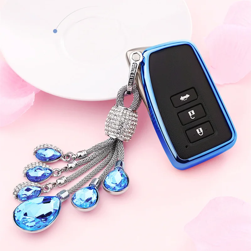 Мягкий чехол из ТПУ для ключей для автомобиля автоматическая защита ключа подходит для Lexus ES/RX/NX/RX200t nx200 слез неба искусственный кристалл кулон - Название цвета: A-Blue-keyring