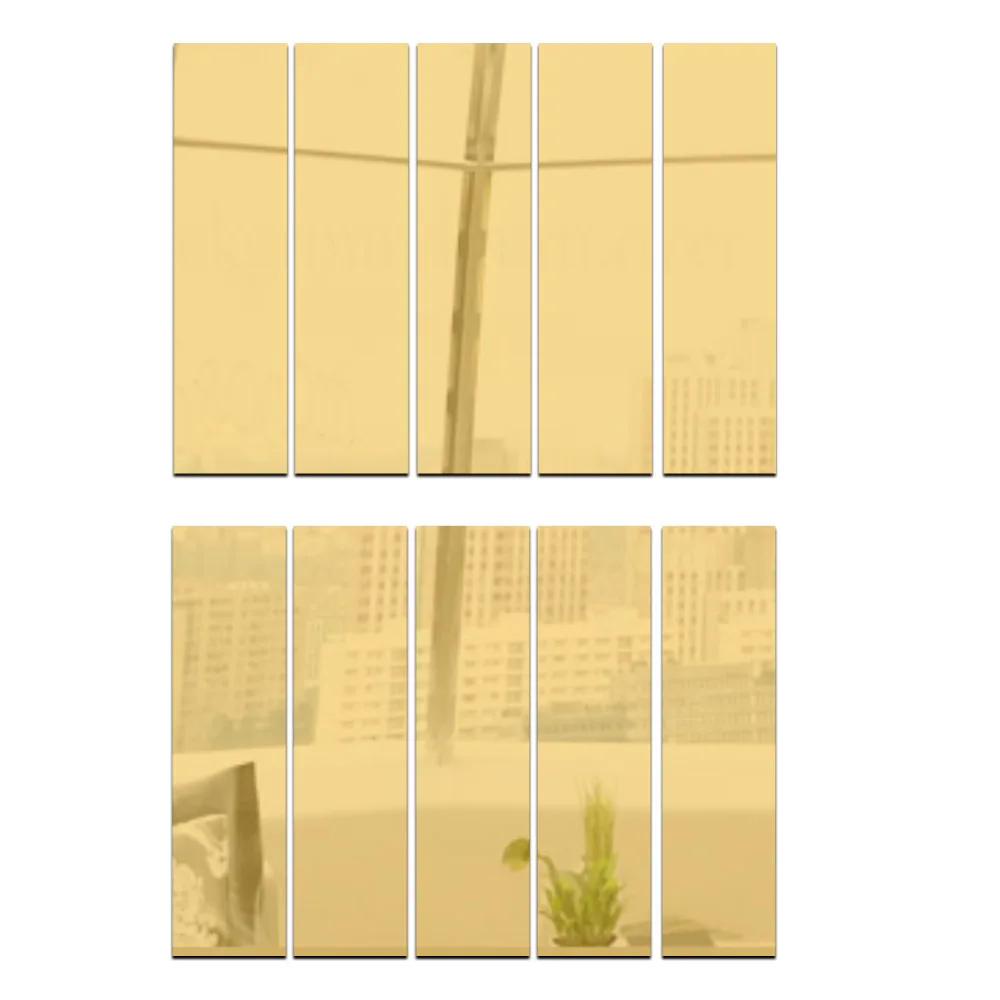 10 шт./компл. акриловая зеркальная поверхность прямоугольник, стикеры для домашнего декора, Гостиная гладкий полосатый ТВ Диван Фон Кирпичная стена искусство панно - Цвет: Gold