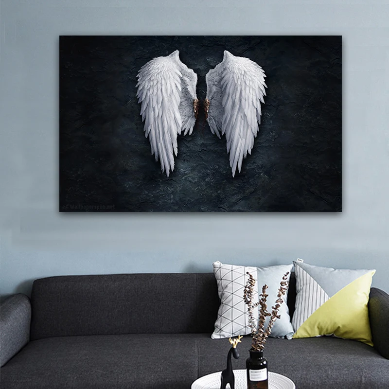 Modern-Black-White-Design-Feather-Angel-Wings-Art-Print-Poster-On-Canvas-Wall-Pictures-For-Living