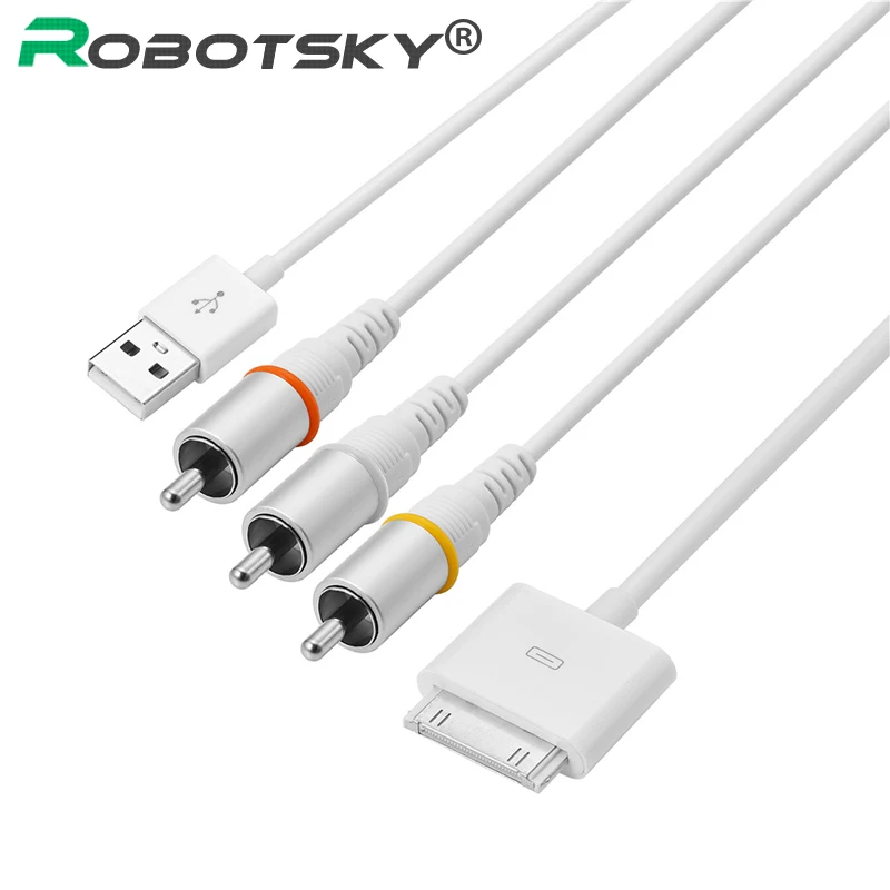 Robotsky 30 pin USB2.0 док-коннектор для ТВ RCA видео композитный av-кабель адаптер для Apple iPad 2 3 для iPhone 3GS 4 4S для iPod