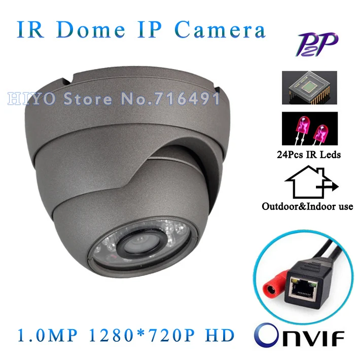 

1280*720P 1.0MP Mini Dome IP Camera ONVIF 2.0 Waterproof Outdoor IR CUT Night Vision P2P Plug and Play, Metal Case free shipping