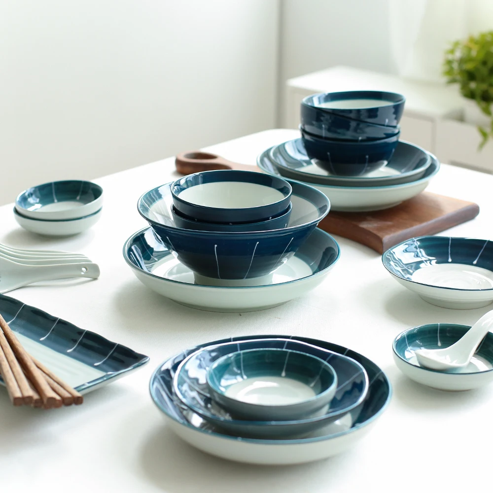 Японская посуда, голубой и белый фарфор, обеденная тарелка, паста, суп, миска, рамен, лапша, чаша для суши, поднос, тарелка, посуда