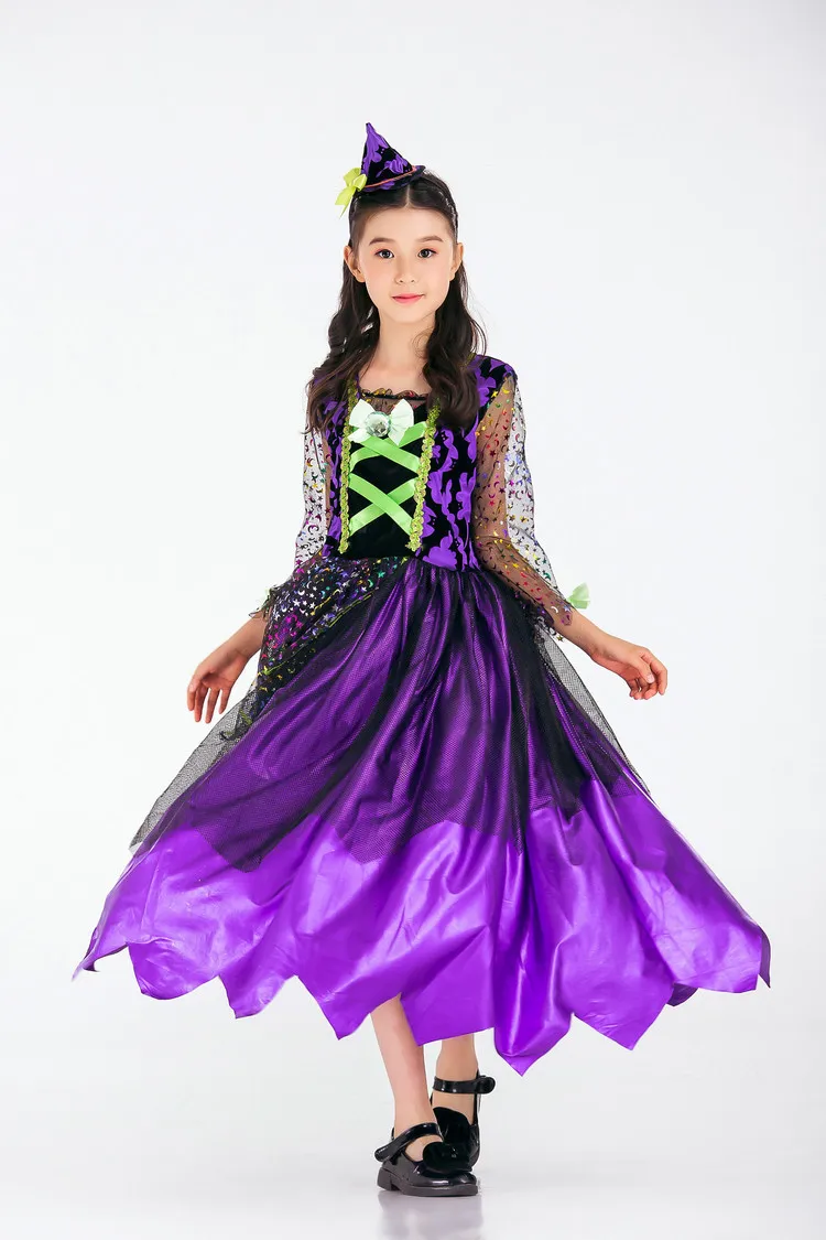Purple Halloween Costumes
 Halloween Costume for kids Purple Witch Costume Girl Cosplay Dress Kid