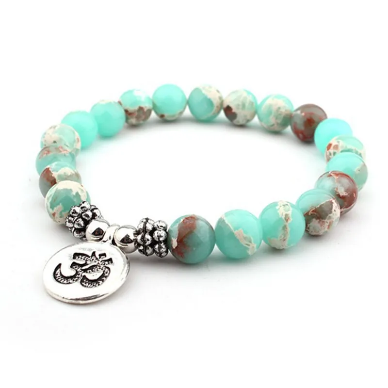 

Charm Matte Amazonite Stone Strand Bracelets For Women Yoga Chakra Mala Bracelet OM Lotus Beaded Bracelet Men Handmade Jewelry