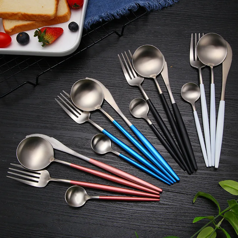 

Black Silver 18/10 Cutlery Set Stainless Steel Dinnerware Steak Knife Fork Chopsticks Teaspoon Party Kitchen Food Tableware Set