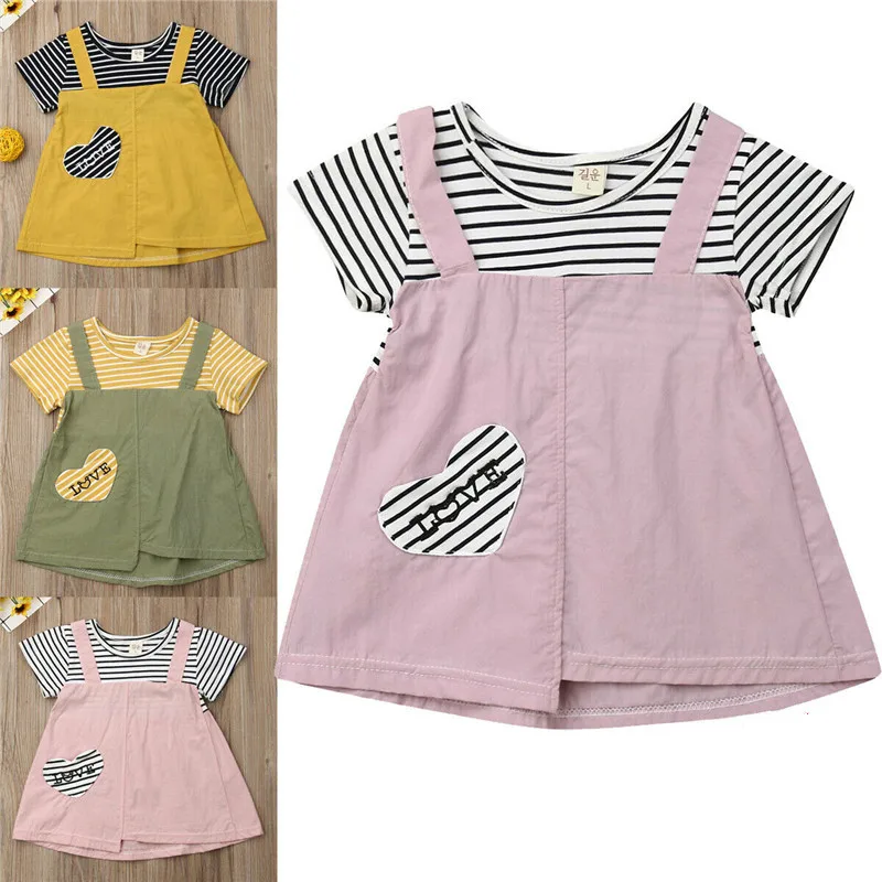 

2019 New Newborn Kids Baby Girls Striped Dress Patchwork Short Sleeve Dresses Summer Pretty Dress Infant Sundress