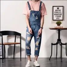 S-6XL, летний мужской комбинезон, джинсы с дырками, джинсы, Пара моделей, девять штанов, комбинезоны, тонкие, на бретельках, вымытые, синие, сиамские штаны
