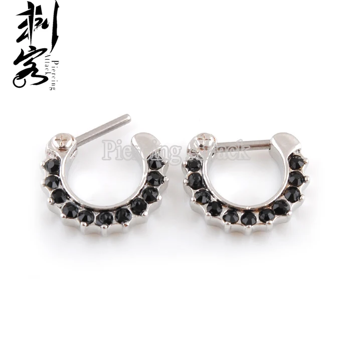 Black Gem Paved Septum Clicker Nose Piercing Jewelry 14G lot of 4pcs