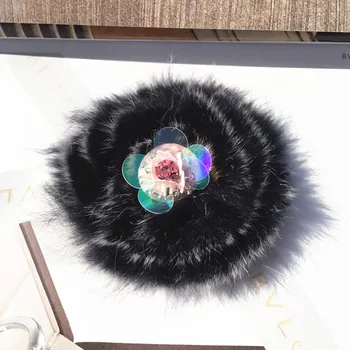 

black rubber fur rhinestones bead brooch patches applique crystal fabric sew on patch fashion clothing bags decoration patch