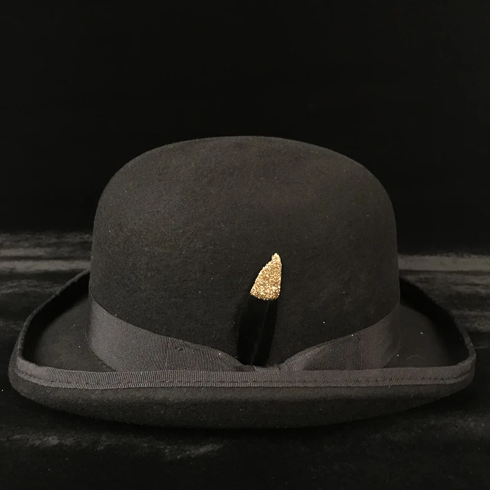 100% Wool Women's Men's Black Brown Bowler Hat Gentleman Crushable Derby Hat Dad Billycock Groom Hats Steampunk S M X XXL white fedora