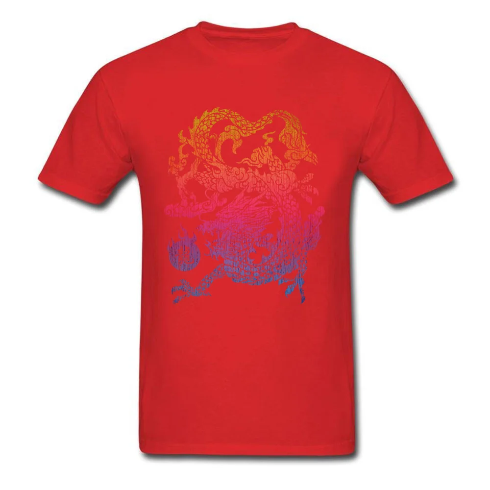 High Quality Printed Custom T-Shirt O Neck Pure Cotton Young Tees Short Sleeve Thanksgiving Day Custom Tops Shirts Chinese Dragon Eat The Sunset Colourful red