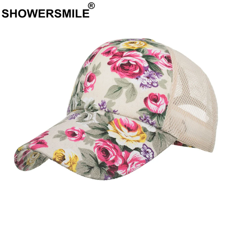 

SHOWERSMILE Floral Baseball Cap Women Print Summer Trucker Hats Female Beige Outdoor Adjustable Fashion Ladies Hats and Caps