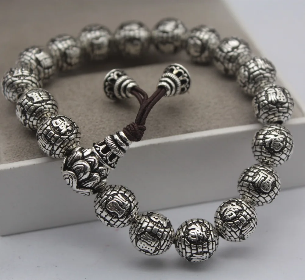Чистый S925 серебряный браслет Полые бусины резные Резные Лотос 10 мм браслет для Для женщин человек мода новый