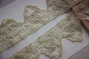 

Acalloped lace fabric trim gold Waves rose lace trim bridal wedding dress lace trim DIY Garment Accessories 7cm Width 7yards/lot
