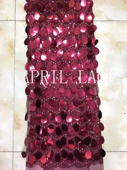 

HOT sale 5yards TOP02 # dark red big sequin sexy african party dress mesh tulle lace fabric for occasion/ sawing wedding dress