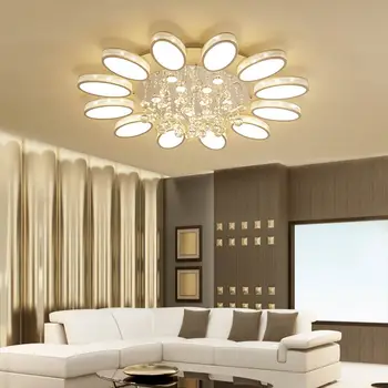 

Modern Crystal Chandelier With Remote Control White Acrylic Lamp Living Room Kitchen Foyer Lustre Decor Home Lighting Fixtures