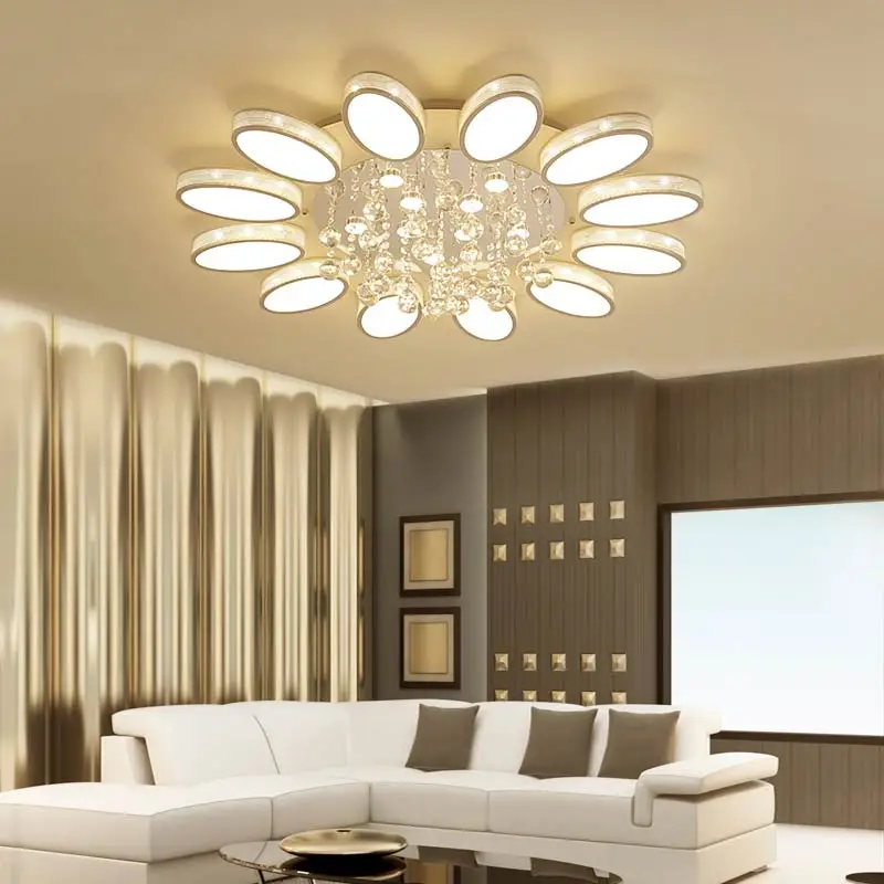  Modern Crystal Chandelier With Remote Control White Acrylic Lamp Living Room Kitchen Foyer Lustre D - 32880972663
