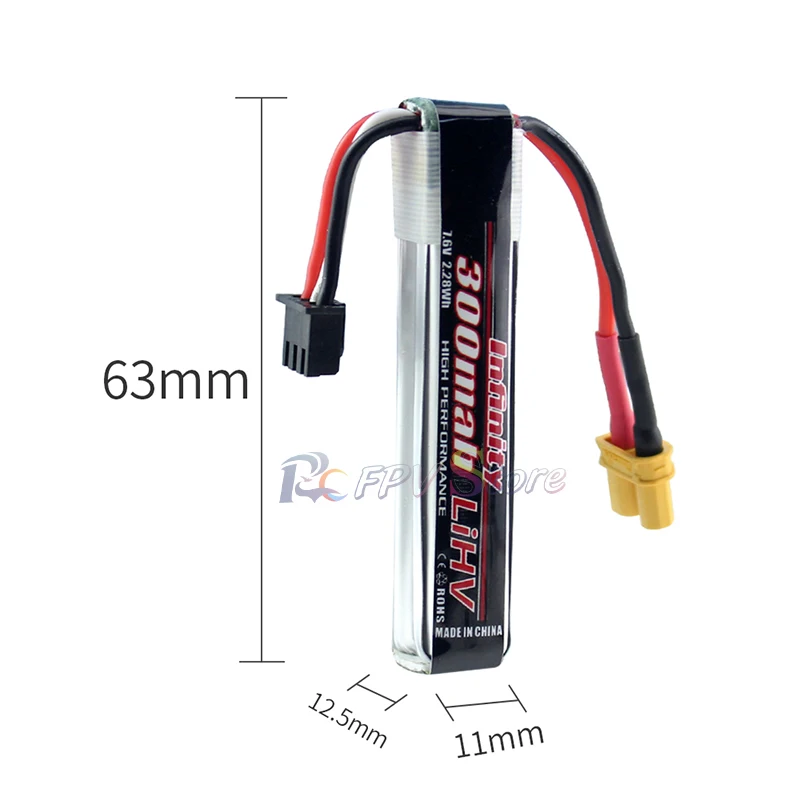 5 шт. аккумулятор Infinity Lipo 300mAh 2S 7,6 V 85C FPV с разъемом XT30 для внутреннего гоночного дрона