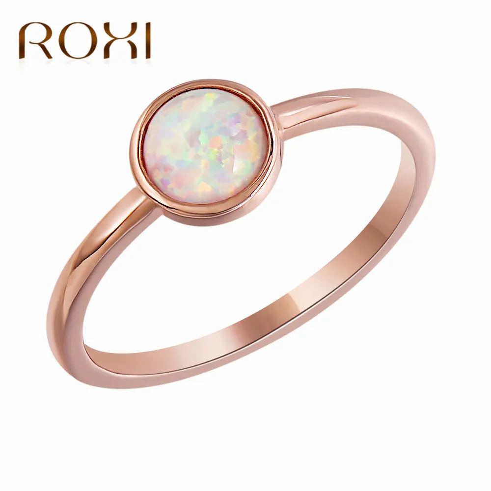 ROXI Charm Round Opal Ring Jewelry Bague Femme Rose Gold Color Engagement Ring Wedding Rings for Women Drop Shipping Size 6 -9